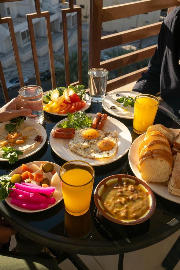 Breakfast served on a balcony table
